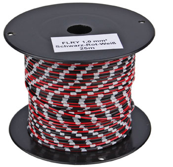 Bild vom Artikel FLRY Fahrzeugleitung 1,0 mm², Schwarz-Rot-Weiß  (25m-Spule)