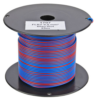 FLRY Fahrzeugleitung 0,50 qmm Blau-Rot (25m-Spule) in KFZ-Elektrik >  KFZ-Leitungen mit 0,50mm²