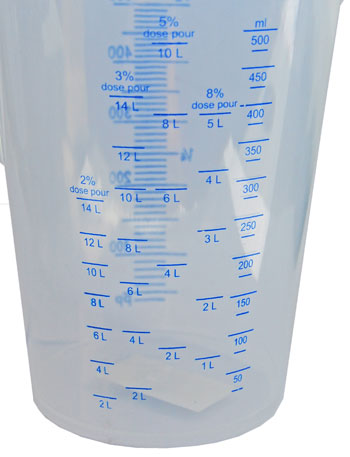 Zumischtabelle auf Rückseite des Meßbecher 500ml PP